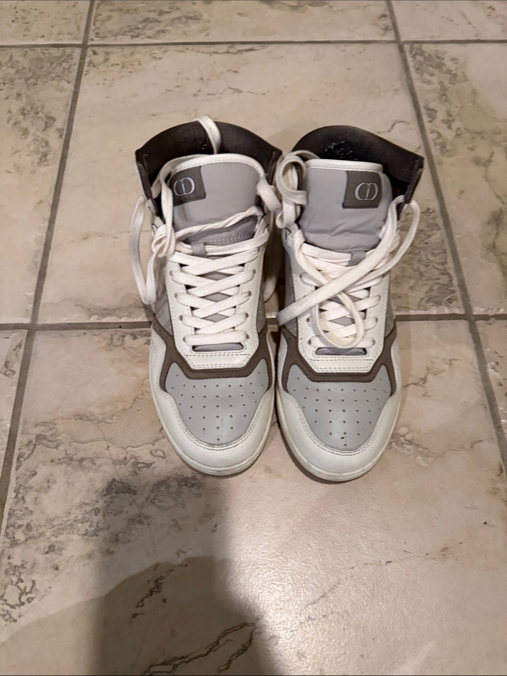 Dior B27 Men's High-Top Sneakers in White, Gray and Brown